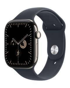 Apple Watch Series 12 Cellular 46mm přírodní titan s námořnicky modrým sportovním řemínkem - M/L
