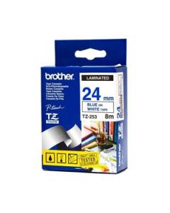Brother - TZe-253,  bílá / modrá  (24mm, laminovaná)