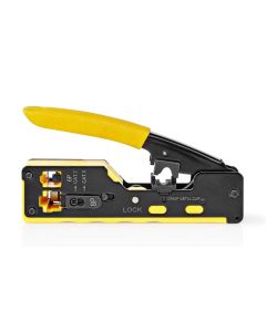 NEDIS krimpovací kleště/ CAT5/ CAT5e/ CAT6/ CAT6a/ CAT7/ RJ12/ RJ45/ odizolování/ řezání/ guma/ocel/ černo-žluté