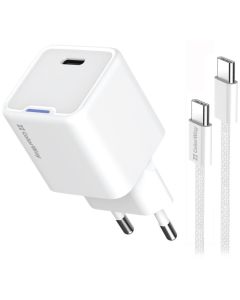 COLORWAY 1x USB-C/ síťová nabíječka/ GaN/ PD/ PPS/ 25W/ Včetně 100cm kabelu/ Bílá