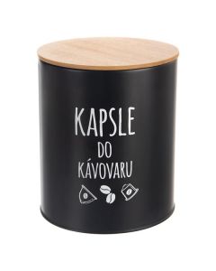 Dóza - na kapsle, plech/bambus, černá, 1 ks