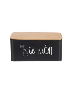 Dóza - na čaj, plech/bambus, černá, 1 ks