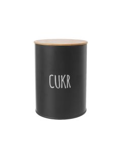 Dóza - na cukr, plech/bambus, černá, 1 ks