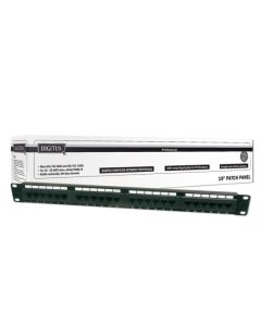 DIGITUS CAT 5e patch panel, nestíněný, 24 portů RJ45, 8P8C, LSA, 1U, do  stojanu, černý, 482x44x109