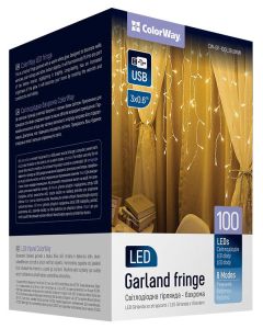 COLORWAY LED girlanda/ IP20 / 100 LED / délka 3m x 0,6m / teplá bílá/ napájení USB