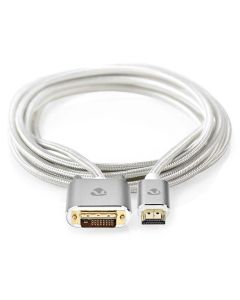 NEDIS PROFIGOLD HDMI kabel/ konektor HDMI - DVI-D 24+1 zástrčka/ bavlna/ stříbrný/ BOX/ 2m
