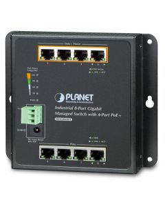 Planet WGS-804HPT plochý L2 switch, 8x1Gb, 4x PoE 802.3at 144W, 48-54VDC, -40~75°C, IP30, fanless