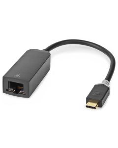 NEDIS kabelový adaptér USB 3.2 Gen 1/ USB-C zástrčka - RJ45 zásuvka/ kulatý/ černý/ 20cm