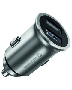 Swissten cl adaptér 2x usb 4,8a metal silver (eco balení)