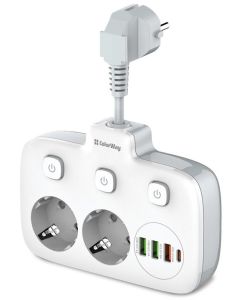 COLORWAY Prodlužovací napájecí přívod/ 2x Schuko/ 3x USB-A/ 1x USB-C / kabel 2,5cm