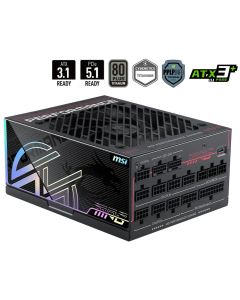 MSI zdroj MPG AI1600TS PCIE5/ 1600W/ ATX3.1/ akt. PFC/ 12 let záruka/ 135mm fan/ modulární kabeláž/ 80PLUS Titanium