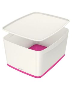 Úložná krabice s víkem Leitz MyBox, L bílá/růžová
