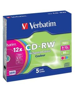 VERBATIM CD-RW SERL 700MB, 12x, colour, slim case 5 ks
