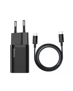 Baseus rychlonabíječka do sítě Super Si USB-C PD QC 25W (s kabelem USB-C na USB-C) černá