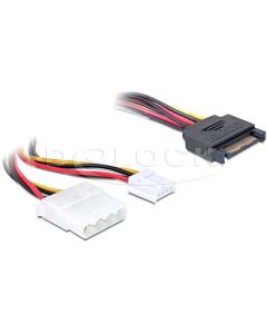 Delock napájecí adaptér SATA samec 15 pin > 4 pin Molex + 3,5 floppy