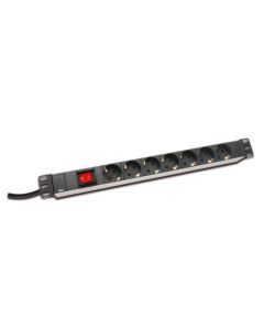 DIGITUS 19" PDU, 1U hliník, SCHUKO -> 7x CEE 7/4, vypínač