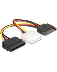 Delock Power Adapter SATA 15-pin samec > Molex samice 4-pin + SATA 15-pin samice, 16,5cm