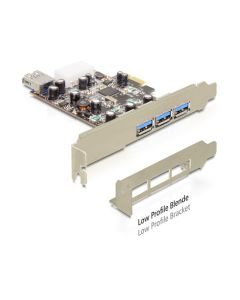DeLock PCI Express x1 > USB 3.0, 3x externí, 1x interní, VIA, + low profile