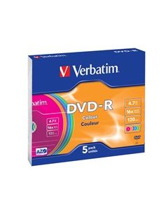 VERBATIM DVD-R AZO 4,7GB, 16x, colour, slim case 5 ks