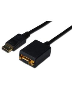 Digitus Adaptérový kabel DisplayPort, DP - HD15 (VGA) samec / samice, 0,15 m, s blokováním, kompatibilní s DP 1.2, CE, bl