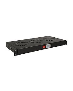 19" 1U 3 ventilátory s bimetalovým termostatem RAL černá do 19" lišt VJ19-3-T-B
