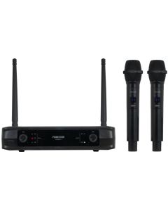 Fonestar Duální UHF mikrofonní set, 2× ruční Mic, fixní frekvence, dosah 30 m, XLR/Jack výstup, latence 3 ms