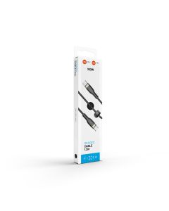 Nabíjecí a datový opletený kabel FIXED s konektory USB-C/USB-C a podporou PD, 1.2m, USB 2.0, 100W, černý