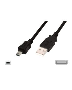 Digitus USB kabel USB A samec na B-mini 5pin samec, 2x stíněný, Měď, 3m, černý