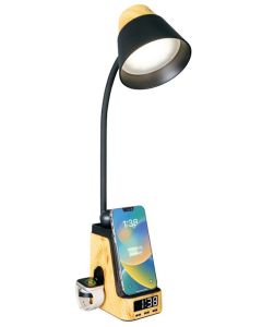 IMMAX LED stolní lampička IDEAL/ Qi nabíjení/ CCT/ 8W/ 800lm/ budík s hodinami/ světlé dřevo/černá