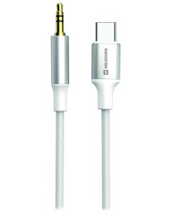 Swissten audio adaptértextile usb-c (samec) / 3,5 mm jack (samec) 1,5m bílý