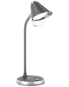 IMMAX LED stolní lampička FINCH/ Qi nabíjení/ 9W/ 12V/2A/ stmívatelná/ šedá + stříbrné prvky