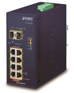 Planet IGS-1020PTF Průmyslový L2 PoE switch, 8x1Gb + 2xSFP, 802.3at 30/240W, IP30, -40~+75°C, 48-56VDC