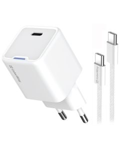 COLORWAY 1x USB-C/ síťová nabíječka/ GaN/ PD/ PPS/ 35W/ Včetně 100cm kabelu/ Bílá