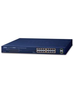 Planet GSW-1820HP PoE switch, 16x1Gb + 2x SFP 1Gb, PoE 802.3at 30/240W, VLAN, extend mód 10Mb-250m, 802.3az