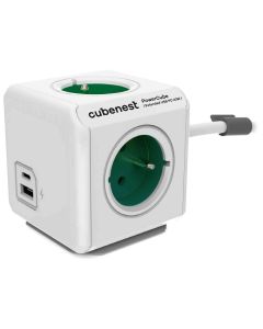 Cubenest Powercube Extended USB PD 20W, A+C, 4× zásuvka, 1,5m, bílá/zelená, dětská pojistka, uzemnění, dok, 10A/250V
