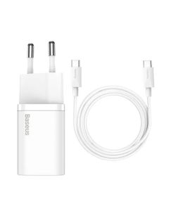 Baseus rychlonabíječka do sítě Super Si USB-C PD QC 25W (s kabelem USB-C na USB-C) bílá