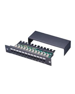 XtendLan Patch panel 10", 12 portů, 1U, Cat5e, stíněný, LSA, s krytem, vodorovné umístění konektorů, zemnič, černý