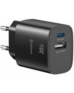 Swissten Síťový Adaptér Edge GaN 1x USB-C PD 20W + 1x USB-A 18W QC Černý