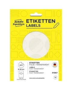 Kulaté uzavírací etikety Avery, 38 mm, čiré, 225ks