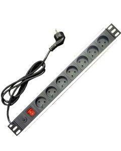 19" napájecí panel 7x220V-1,8m PPO Black+přep.ochr.16A