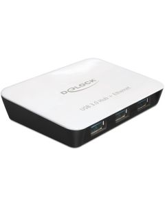 Delock USB 3.0 Hub 3 portový + 1 port Gigabit LAN 10/100/1000 Mb/s