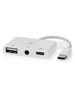 NEDIS USB 2.0 multiport adaptér/ zástrčka USB-C/ zásuvka USB-A/ zásuvka USB-C/ zásuvka 3,5 mm/ 480 Mbps/ kulatý/ blistr