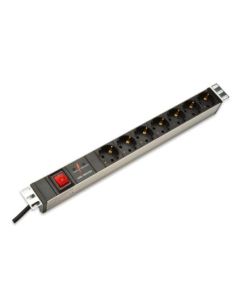 DIGITUS 1U hliníkový PDU, stojanový, 7x bezpečnostní vývod 16A zástrčka, 250VAC 50/60 Hz, vypínač, přepěťová ochrana