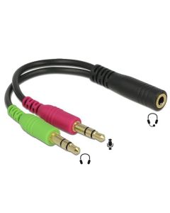 Delock adaptér stereo jack 3,5 mm 4 pin samice > 2 x stereo jack 3,5 mm 3 pin