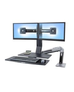ERGOTRON WorkFit-A II, Dual, 5" Lift Engine and Worksurface, Polished Aluminum,stol,drž. 2x mon.,kláv.deska