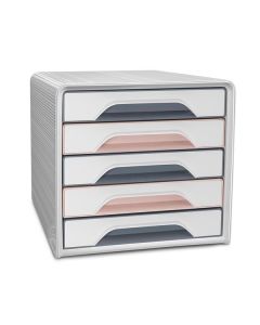 Zásuvkový box Cep Mineral, 5 zásuvek, růžovo/šedý