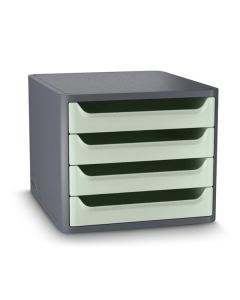 Zásuvkový box Cep,4 zásuvky,eko,šedá/šalvěj.zelená