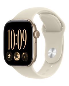 Apple Watch Series 12 Cellular 42mm světle zlatý hliník s pískovým sportovním řemínkem - S/M