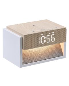 IMMAX LED budík DECENT/ bezdrátové nabíjení/ bílý šum/ 20W/ vstup 9V/2,22/12V/1,67A (PD 20W)/ 30lm/ USB-C/ hnědo-bílý