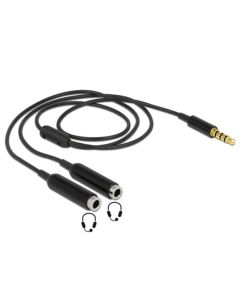 Delock adaptér stereo jack 3,5 mm samec,4 pin > 2 x stereo jack 3,5 mm samice,4 pin,25cm,černý